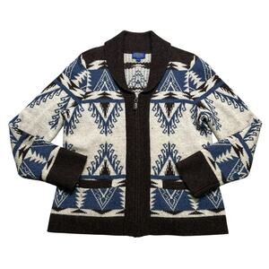 Pendleton Wool Alpaca Aztec Southwestern Zip Cardigan Sweater Brown Women’s L